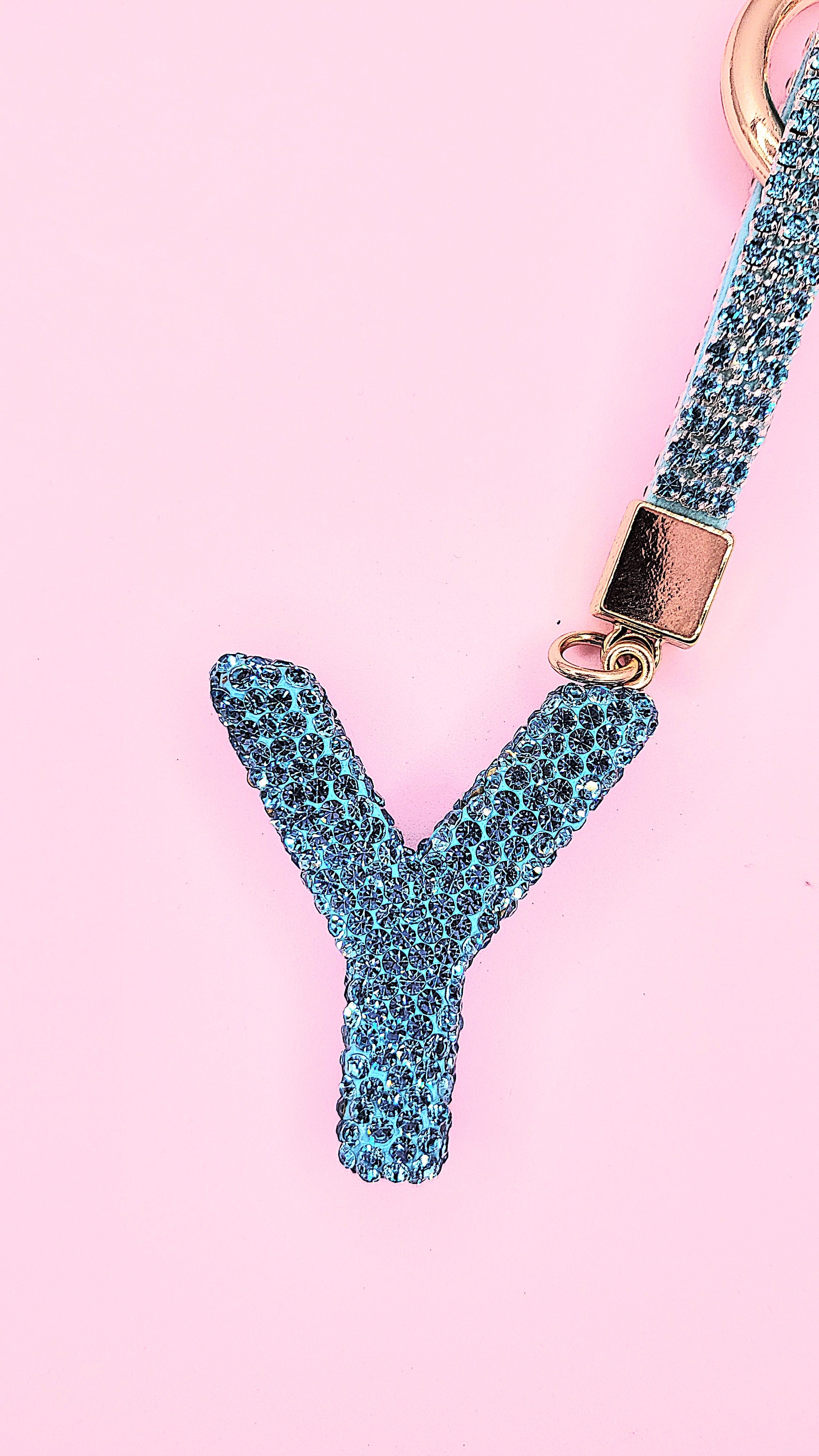 Initial Letter Blue Crystal Key Ring & Bag Charm