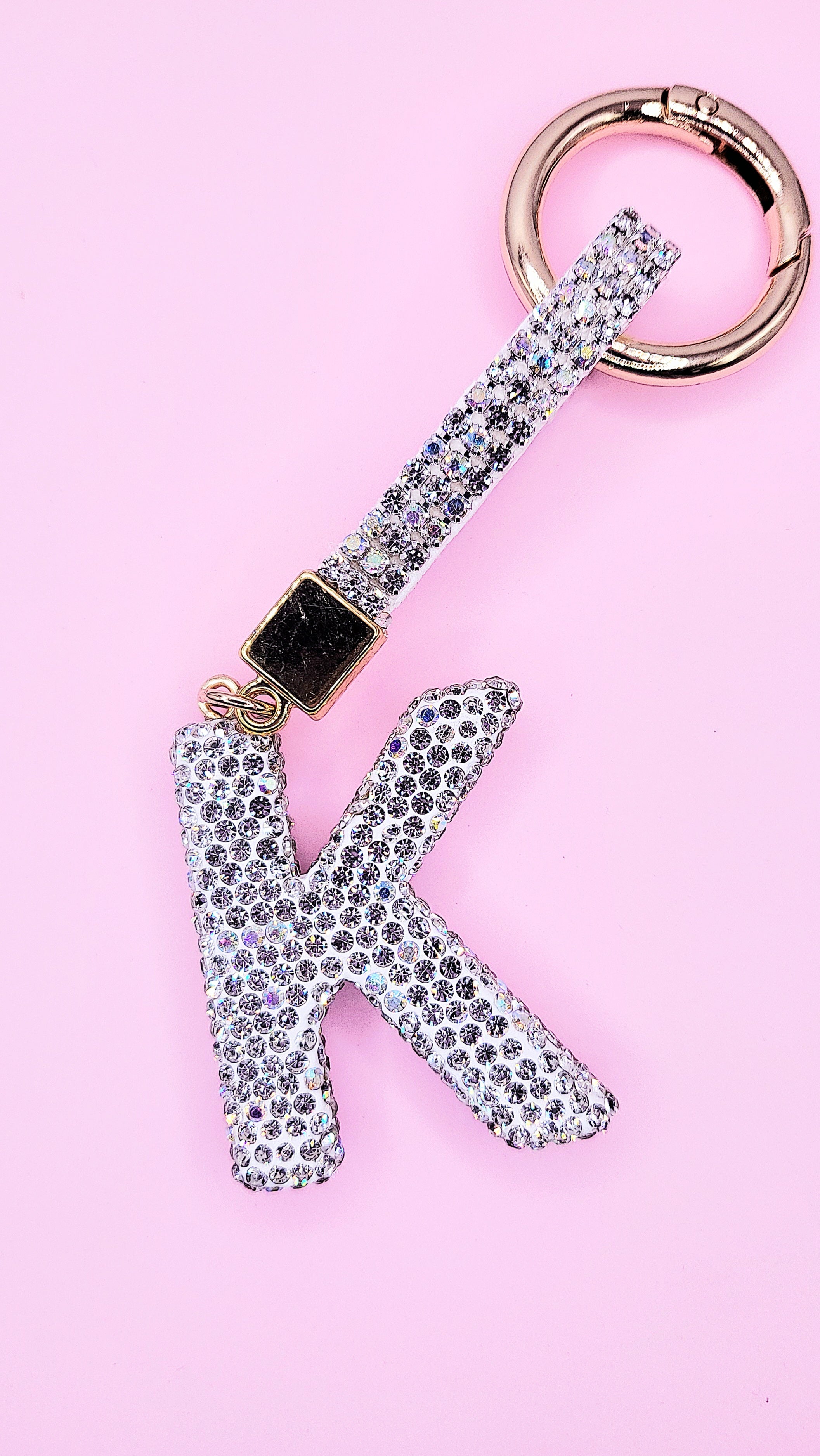 Initial Letter Silver Crystal Glam Key Ring