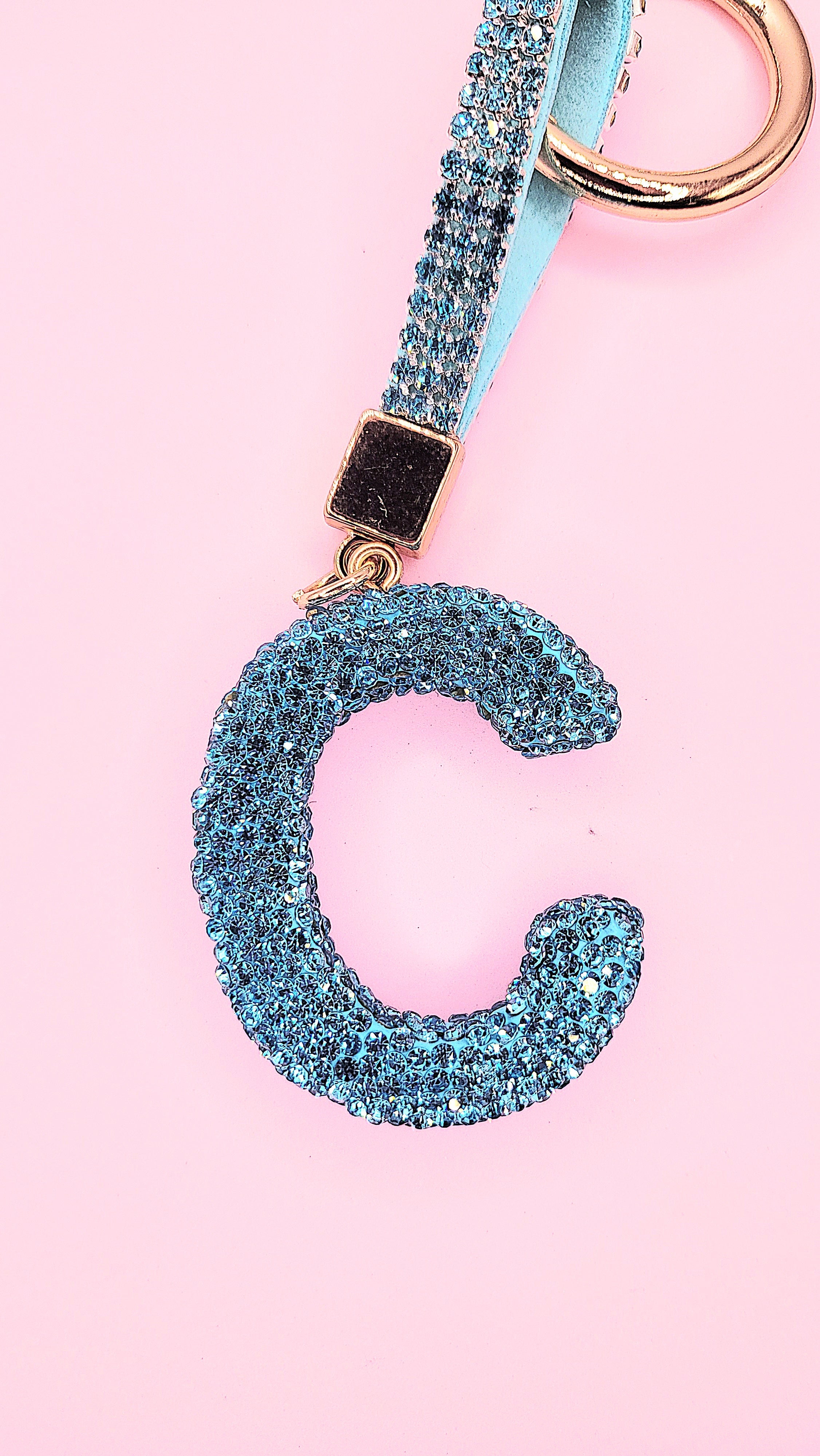 Initial Letter Blue Crystal Key Ring & Bag Charm