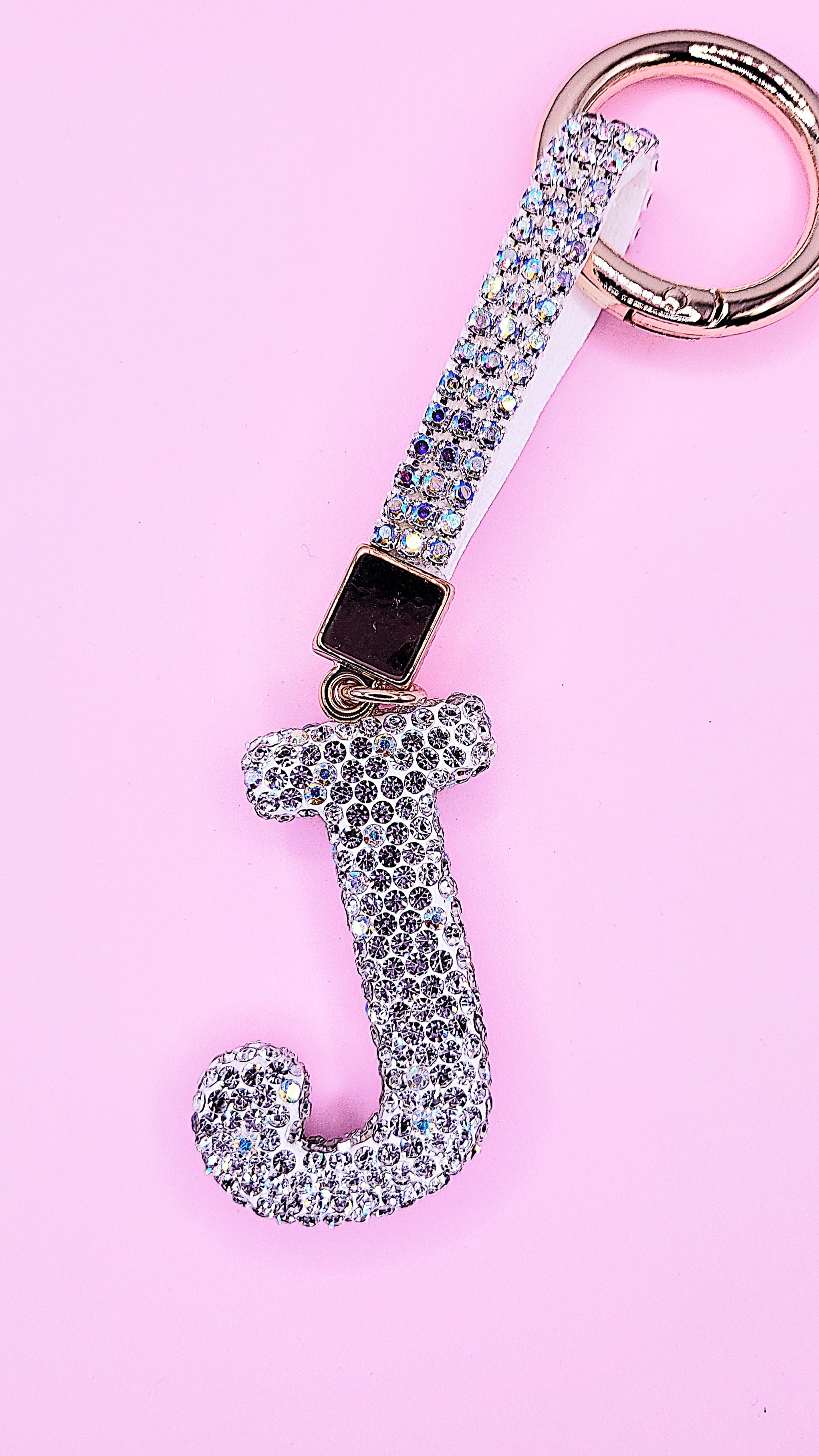 Initial Letter Silver Crystal Glam Key Ring