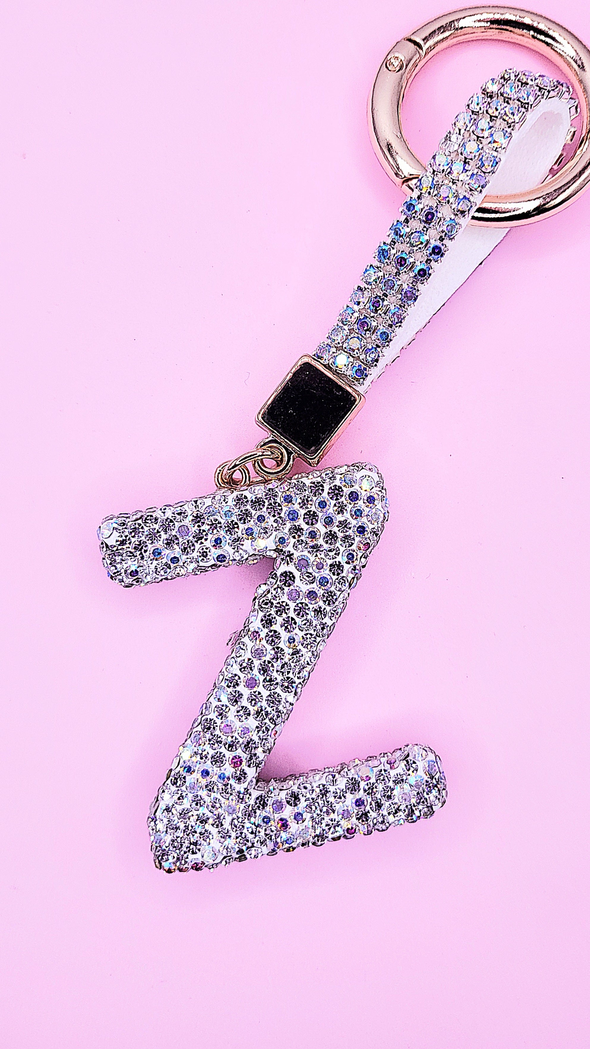 Initial Letter Silver Crystal Glam Key Ring