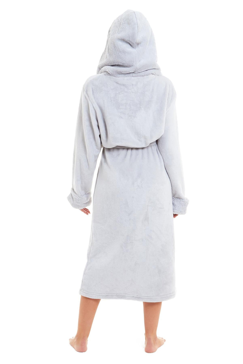Super Soft Women's Faux Fur Hooded Bathrobe Plush Fleece Ultra-Absorbent Dressing Gown for Home Spa Gym Hotel in Pink or Grey Sizes S-XL by Daisy Dreamer