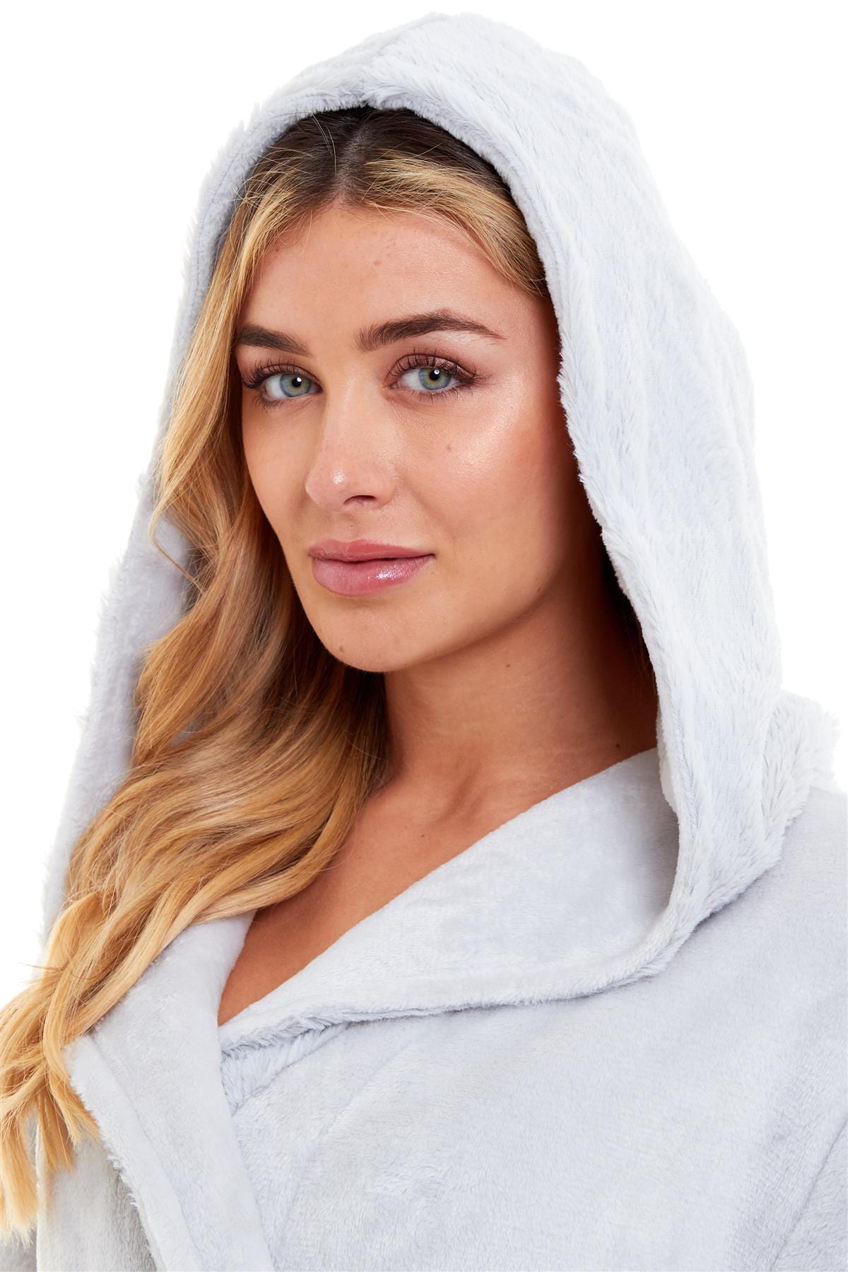 Super Soft Women's Faux Fur Hooded Bathrobe Plush Fleece Ultra-Absorbent Dressing Gown for Home Spa Gym Hotel in Pink or Grey Sizes S-XL by Daisy Dreamer