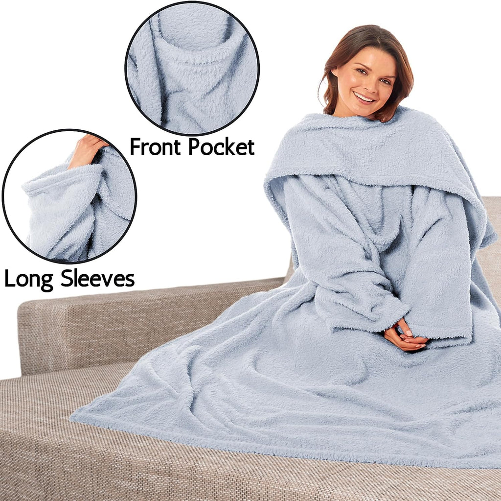 Ultra Soft Cozy Fleece Wearable TV Blanket with Sleeves and Pocket Throw for Lounging and Reading for Women and Men 140x183cm Multiple Colors by OLIVIA ROCCO