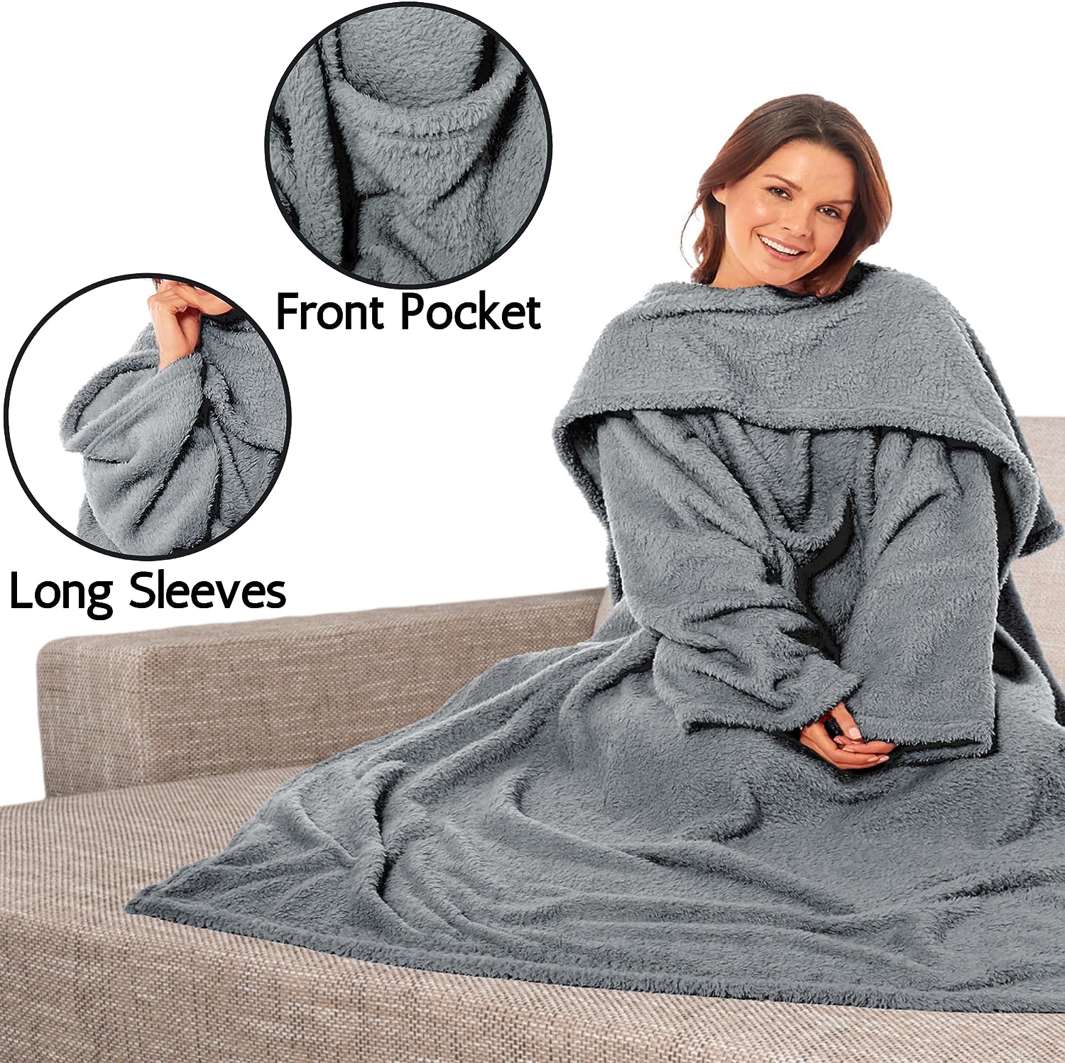 Ultra Soft Cozy Fleece Wearable TV Blanket with Sleeves and Pocket Throw for Lounging and Reading for Women and Men 140x183cm Multiple Colors by OLIVIA ROCCO