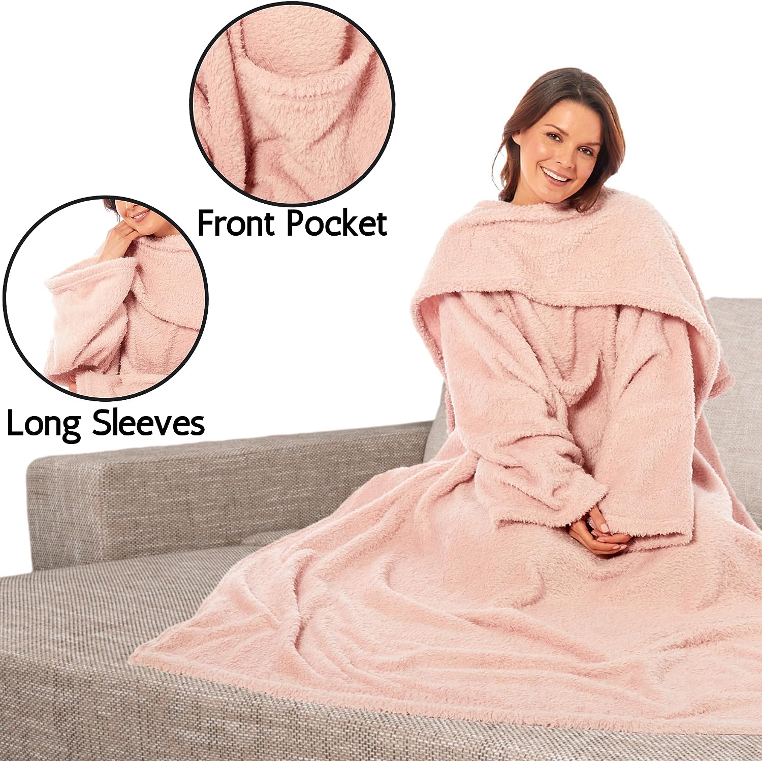 Ultra Soft Cozy Fleece Wearable TV Blanket with Sleeves and Pocket Throw for Lounging and Reading for Women and Men 140x183cm Multiple Colors by OLIVIA ROCCO
