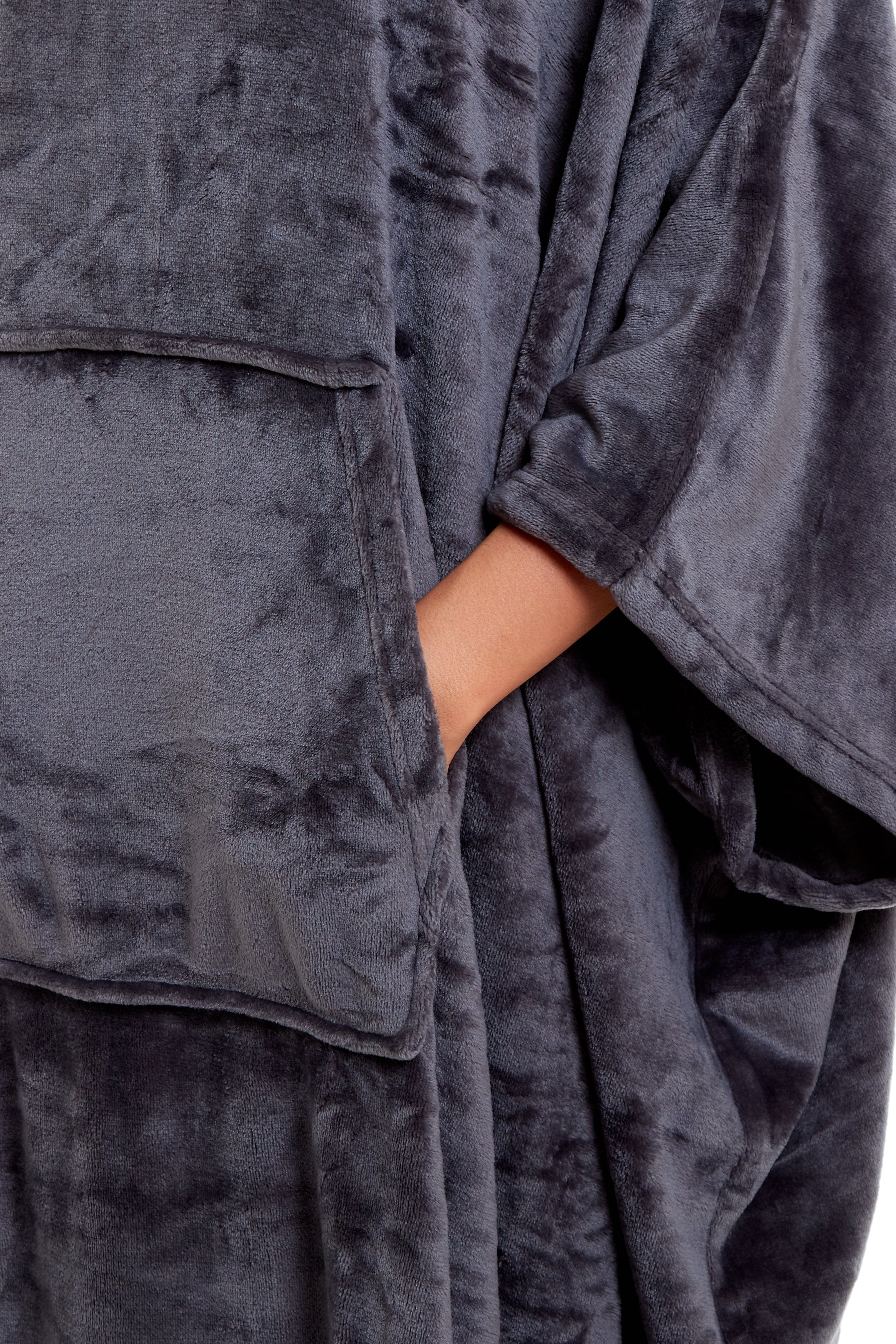 Women's Oversized Hooded Poncho Blanket Ultra-Soft Plush Fleece Giant Hoodie Sweatshirt Navy and Charcoal Lounge Wear with Double Front Pocket for Indoor and Outdoor Use by Daisy Dreamer