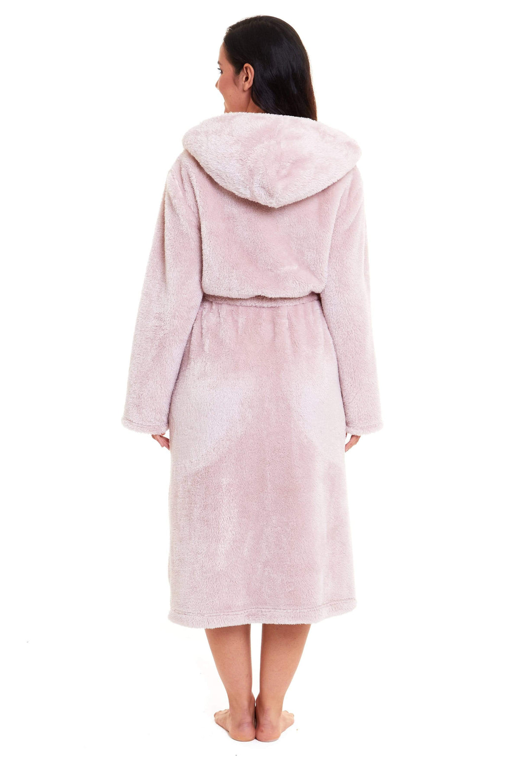 Women's Pink Snuggle Fleece Touch Hooded Robe Luxurious Soft Loungewear Cosy Durable Dressing Gown UK Sizes 8-22 by Daisy Dreamer