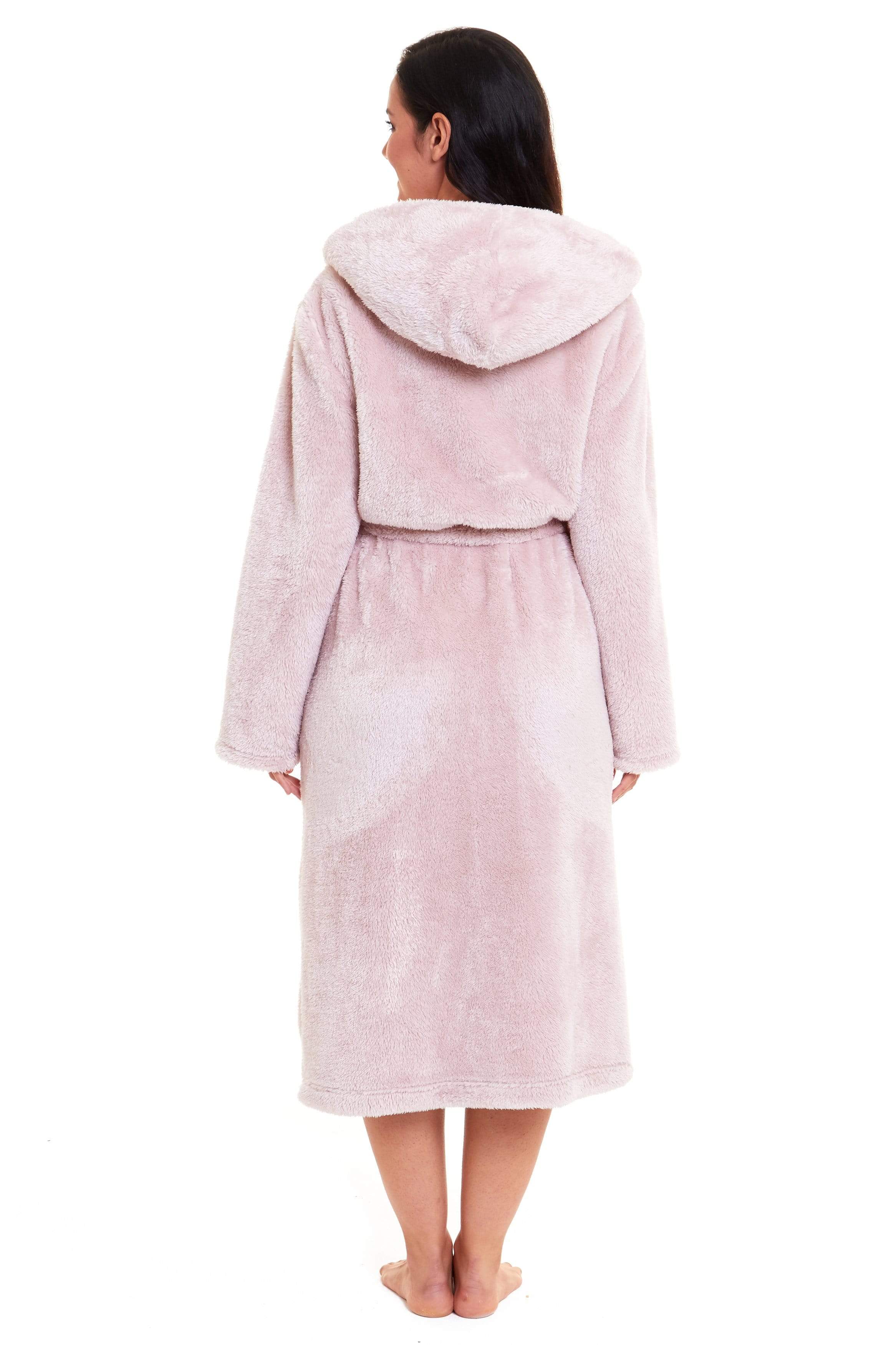 Women's Pink Snuggle Fleece Touch Hooded Robe Luxurious Soft Loungewear Cosy Durable Dressing Gown UK Sizes 8-22 by Daisy Dreamer