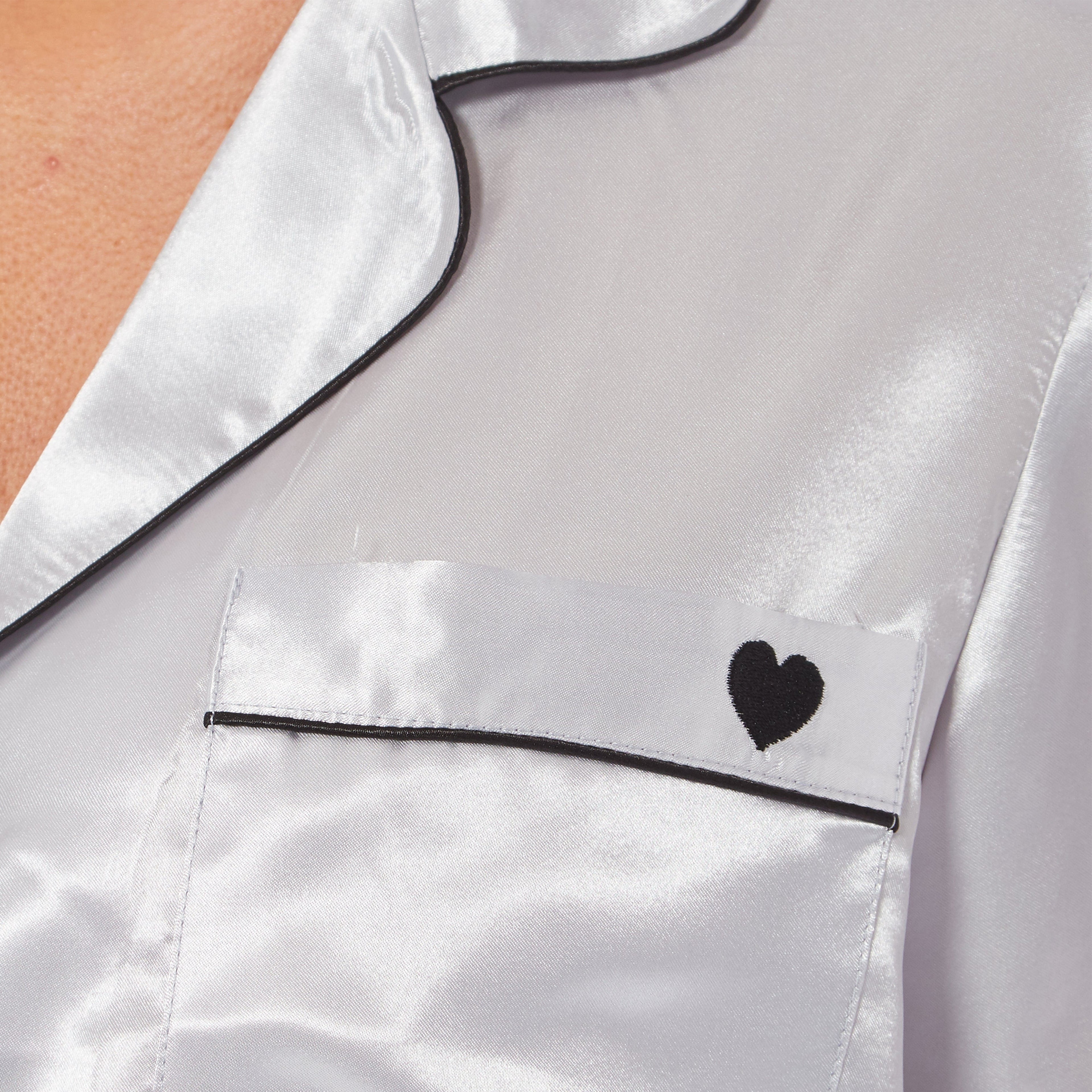 Women's Satin Silk Luxurious Pyjama Set with Dress Shirt Collar and Loose-Fitting Pants in Black Pink Grey by Daisy Dreamer