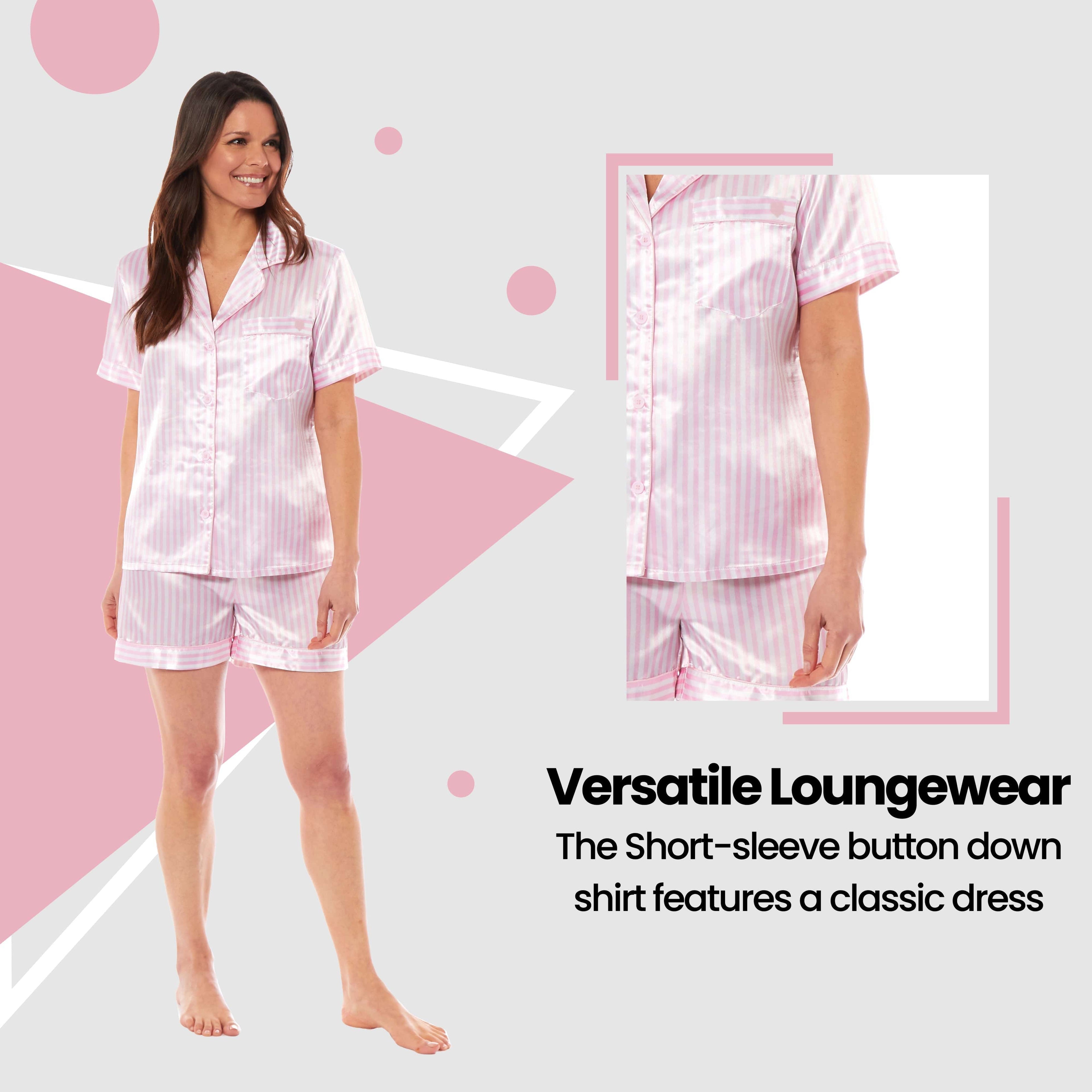 Women's Satin Silk Pyjama Set Satin PJs Short Loungewear Nightwear for Women in Black Pink Grey Sizes UK 8-22 by Daisy Dreamer